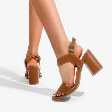 DREAM PAIRS Women's High Chunky Heels Square Toe Block Ankle Strap Dress Comfort Sandals,Size 7,Brown,SDHS2359W