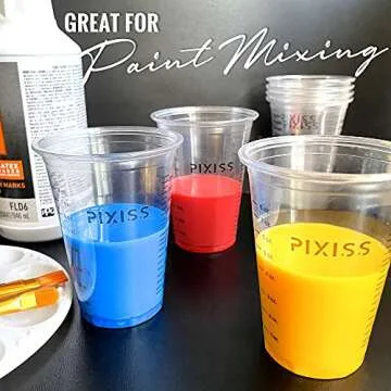 Pixiss Disposable Epoxy Resin Mixing Cups with Measurements (50-Pack) Mixing Cups for Mixing Containers, Epoxy Cups For Epoxy Measuring Cups - 20 Resin Mixing Sticks