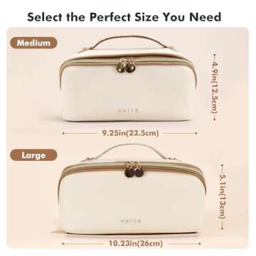 Prite Large Capacity Cosmetic Bag for Women Portable Waterproof PU Leather Makeup Bag Open Flat Makeup Organizer With Clear Divider and Handle(Beige)