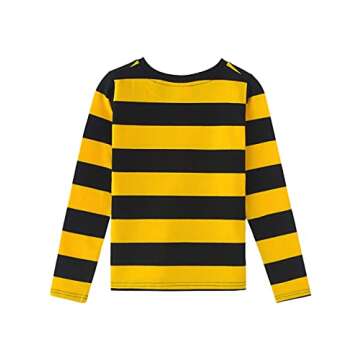 Spring&Gege Boys' Long Sleeve Striped T-Shirt Crew Neck Tees, Black and Yellow Stripes, 9-10 Years