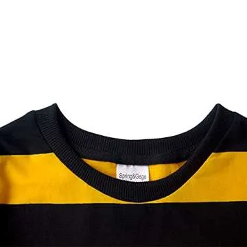 Spring&Gege Boys' Long Sleeve Striped T-Shirt Crew Neck Tees, Black and Yellow Stripes, 9-10 Years