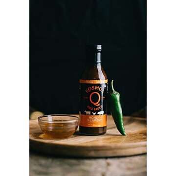 Kosmos Q Honey Jalapeno BBQ Sauce - 15.5 Oz Bottle for BBQ & Marinades w/Sweet and Spicy Flavor - Thick Barbecue Sauce for Tender & Juicy Meat (Honey Jalapeno)