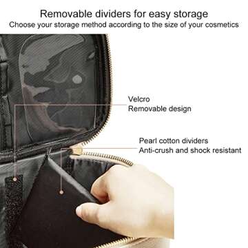 Veki Travel Makeup Bag Large Leather Cosmetic Bags for Women, Portable Make Up Train Case with Adjustable Divider, Toiletry Bag Organizer for Cosmetics Brushes (Beige)