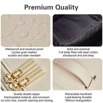 Veki Travel Makeup Bag Large Leather Cosmetic Bags for Women, Portable Make Up Train Case with Adjustable Divider, Toiletry Bag Organizer for Cosmetics Brushes (Beige)