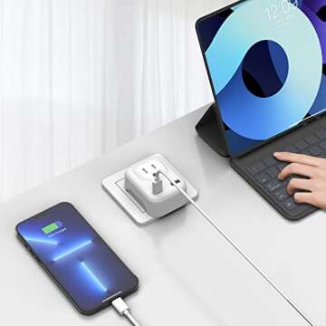 European Travel Plug Adapter with 1 USB,Type C,2 American Outlets International Power Adaptor for EU Italy Spain France Germany Greece Israel