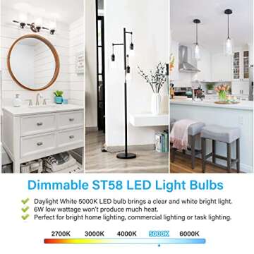 MAXvolador Vintage LED Edison Bulb Dimmable 60W Equivalent 850 Lumens, 6W Edison Light Bulbs 5000K, Antique ST58 LED Filament Bulb E26 Base, Pack of 4