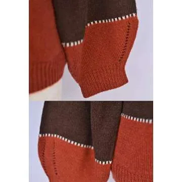 Angashion Women's Sweaters Casual Long Sleeve Crewneck Color Block Patchwork Pullover Knit Sweater Tops Khaki M