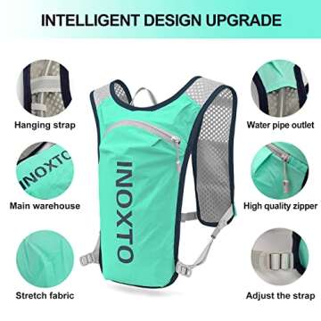 INOXTO Running Hydration Vest Backpack,Lightweight Insulated Pack with 1.5L Water Bladder Bag Daypack for Hiking Trail Running Cycling Race Marathon for Women Men (Light Green)