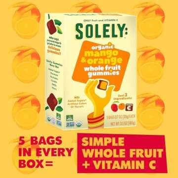 SOLELY Organic Fruit Gummies Variety Pack, Mango, Mango & Orange, Mango & Guaba, Mango & Passion Fruit, Total 4 Packs, LIVEBEAR Assortment.