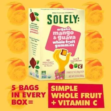 SOLELY Organic Fruit Gummies Variety Pack, Mango, Mango & Orange, Mango & Guaba, Mango & Passion Fruit, Total 4 Packs, LIVEBEAR Assortment.