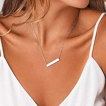 Silver Necklace for Women - Dainty Layering Pearls Necklace Bar Necklace Hammered Disc Pendant Silver Layered Necklace Simple Layering Necklace Silver Necklace for Women