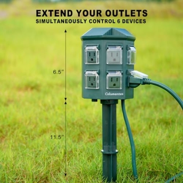 Columanten Outdoor Power Stake with 6 Outlets and 25ft Cord