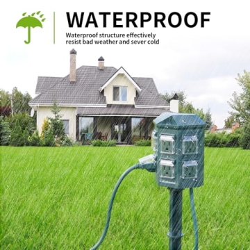 Columanten Outdoor Power Stake with 6 Outlets and 25ft Cord