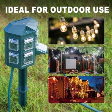 Columanten Outdoor Power Stake with 6 Outlets and 25ft Cord