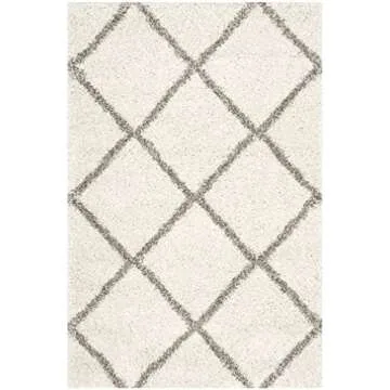 SAFAVIEH Hudson Shag Collection Accent Rug - 4' x 6', Ivory & Grey, Modern Trellis Design, Non-Shedd...