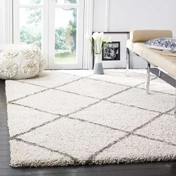 SAFAVIEH Hudson Shag Collection Accent Rug - 4' x 6', Ivory & Grey, Modern Trellis Design, Non-Shedding & Easy Care, 2-inch Thick Ideal for High Traffic Areas in Foyer, Living Room, Bedroom (SGH281A)