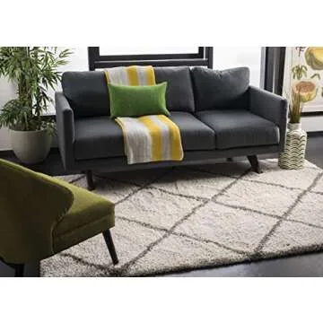 SAFAVIEH Hudson Shag Collection Accent Rug - 4' x 6', Ivory & Grey, Modern Trellis Design, Non-Shedding & Easy Care, 2-inch Thick Ideal for High Traffic Areas in Foyer, Living Room, Bedroom (SGH281A)