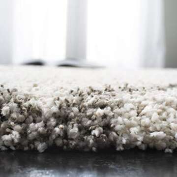 SAFAVIEH Hudson Shag Collection Accent Rug - 4' x 6', Ivory & Grey, Modern Trellis Design, Non-Shedding & Easy Care, 2-inch Thick Ideal for High Traffic Areas in Foyer, Living Room, Bedroom (SGH281A)