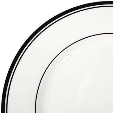Amazon Basics 16-Piece Cafe Stripe Kitchen Dinnerware Set, Plates, Bowls, Mugs, Service for 4, Black