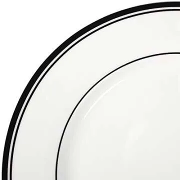 Amazon Basics 16-Piece Cafe Stripe Kitchen Dinnerware Set, Plates, Bowls, Mugs, Service for 4, Black