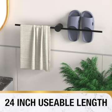 HITSLAM 24 Inch Matte Black Towel Bar, SUS304 Stainless Steel Single Base Towel Rack Wall Mounted, Modern Home Decor Bathroom Towel Holder with Hardware Accessories
