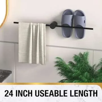24 In Adjustable Matte Black Towel Bar for Bathrooms