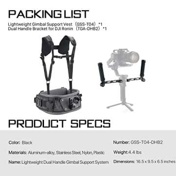 Tilta Lightweight Dual Handle Gimbal Support System | Compatible with DJI Ronin RS3 Pro/ RS4/ RS4 Pro | Ergonomic Support for Long Shoots | GSS-T04-DHB2 (Support Vest with Handles)