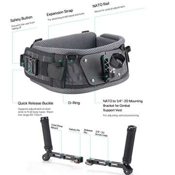 Tilta Lightweight Dual Handle Gimbal Support System | Compatible with DJI Ronin RS3 Pro/ RS4/ RS4 Pro | Ergonomic Support for Long Shoots | GSS-T04-DHB2 (Support Vest with Handles)