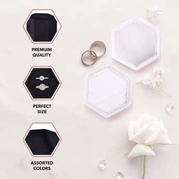 NIMSIN Premium Velvet Ring Box for Wedding Ceremony | Elegant & Cute Wedding Ring Box w/Detachable Lid | Ideal For Photoshoots, Proposal, Engagement & Wedding Events | Hexagon Double Ring Box (White)