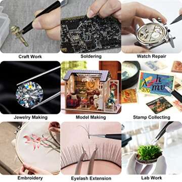 Antonki 12 Pack Tweezers, Precision Tweezers Set, Craft Tweezer Kit, Soldering Tweezers, Jewelry Tweezers, Pointed Ingrown Hair Tweezers, Eyelash Extension Tweezers, Eyebrow Tweezers - with Case