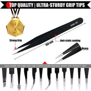 Antonki 12 Pack Tweezers, Precision Tweezers Set, Craft Tweezer Kit, Soldering Tweezers, Jewelry Tweezers, Pointed Ingrown Hair Tweezers, Eyelash Extension Tweezers, Eyebrow Tweezers - with Case