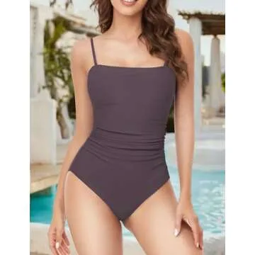 Buauty Women's One Piece Swimsuits Tummy Control Bathing Suits for Women Square Neck Backless Ruched...