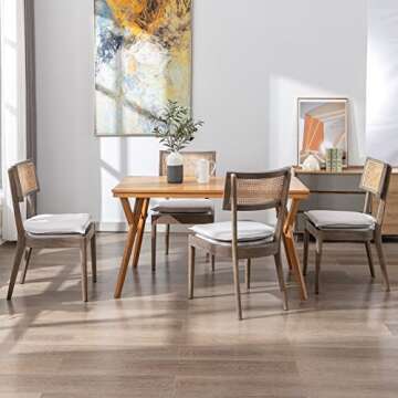 QUINJAY Rattan Farmhouse Dining Chairs Set of 4, Linen French Country Dining Chairs with Hollow Back...