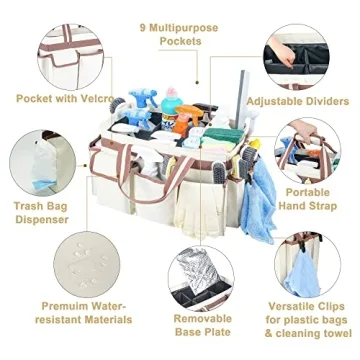 Large Waterproof Cleaning Caddy Organizer with Adjustable Dividers