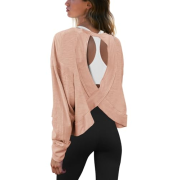Panadila Open Back Workout Top Women: Casual Long Sleeve Athletic Tee