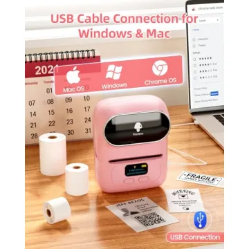 Phomemo Label Printer - M110 Thermal Label Printer Barcode Label Maker Mini Bluetooth Sticker Printer for Small Business, Home, Office, Logo, Address, Name Tag, Clothing, Organizing, Pink