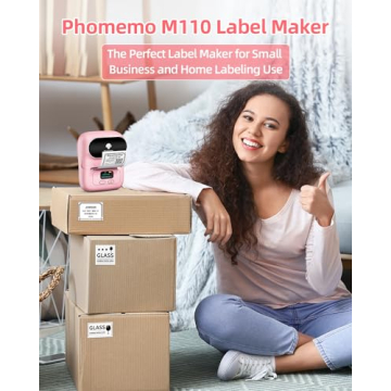 Phomemo Label Printer - M110 Thermal Label Printer Barcode Label Maker Mini Bluetooth Sticker Printer for Small Business, Home, Office, Logo, Address, Name Tag, Clothing, Organizing, Pink