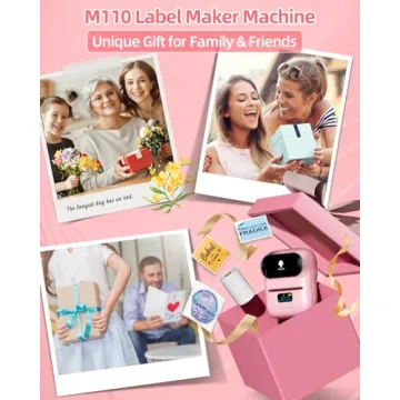 Phomemo Label Printer - M110 Thermal Label Printer Barcode Label Maker Mini Bluetooth Sticker Printer for Small Business, Home, Office, Logo, Address, Name Tag, Clothing, Organizing, Pink