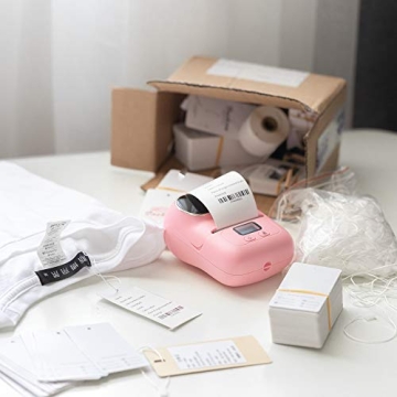 Phomemo Label Printer - M110 Thermal Label Printer Barcode Label Maker Mini Bluetooth Sticker Printer for Small Business, Home, Office, Logo, Address, Name Tag, Clothing, Organizing, Pink