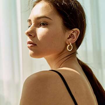 YUJIE Gold Geometric Round Hoop Drop Earrings for Women, Trendy Gold Circle Dangle Drop Earrings Lig...