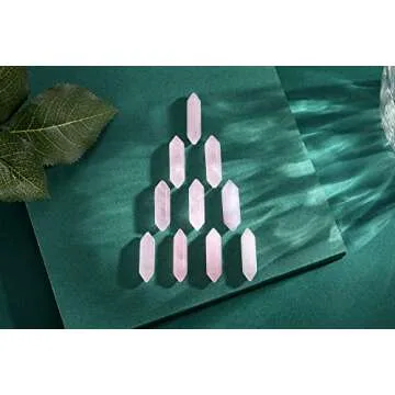 10 PCS Rose Quartz Healing Crystals Set Wands Polished Tumbled Stones Bulk Natural Hexagonal Pointed...