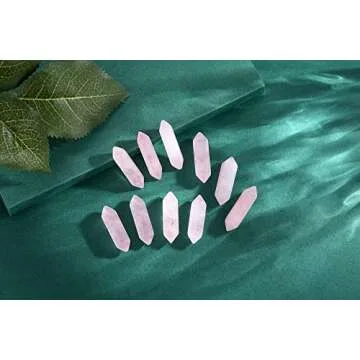 10 PCS Rose Quartz Healing Crystals Set Wands Polished Tumbled Stones Bulk Natural Hexagonal Pointed Reiki Energy Balancing Meditation Therapy Chakra Wand Christmas Gift