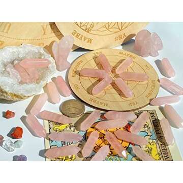 10 PCS Rose Quartz Healing Crystals Set Wands Polished Tumbled Stones Bulk Natural Hexagonal Pointed Reiki Energy Balancing Meditation Therapy Chakra Wand Christmas Gift