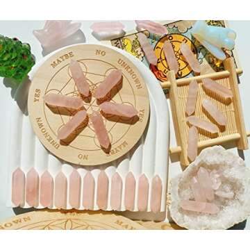 10 PCS Rose Quartz Healing Crystals Set Wands Polished Tumbled Stones Bulk Natural Hexagonal Pointed Reiki Energy Balancing Meditation Therapy Chakra Wand Christmas Gift