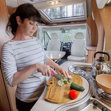 Laybax Large Bamboo Camping Cutting Board - 15.75x11x.75 inches, RV Shaped with Drip Edge, Hand Washable, Perfect for Camper Owners, Unique Camper Decor, RV Camping Must Haves