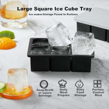ACOOKEE Large Silicone Ice Cube Tray with Lid 2 Pack, Stackable Square Ice Cube Molds for Whiskey,Co...