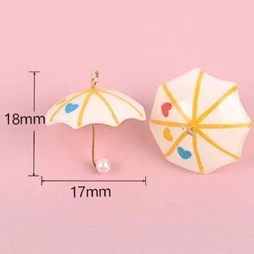 Decoendiy 30Pcs Resin Mini Umbrella Charms, Heart Rainbow Charms Pendants, Colorful Umbrellas Shaped Charm, for Jewelry Making DIY Bracelets Necklaces Crafts Supplies