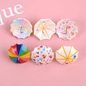 Decoendiy 30Pcs Resin Mini Umbrella Charms, Heart Rainbow Charms Pendants, Colorful Umbrellas Shaped Charm, for Jewelry Making DIY Bracelets Necklaces Crafts Supplies