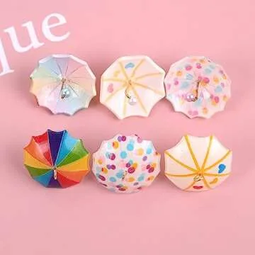Decoendiy 30Pcs Resin Mini Umbrella Charms, Heart Rainbow Charms Pendants, Colorful Umbrellas Shaped Charm, for Jewelry Making DIY Bracelets Necklaces Crafts Supplies