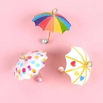 Decoendiy 30Pcs Resin Mini Umbrella Charms, Heart Rainbow Charms Pendants, Colorful Umbrellas Shaped Charm, for Jewelry Making DIY Bracelets Necklaces Crafts Supplies